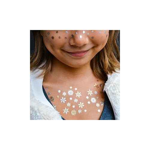 SNOWFLAKE FLURRY set of 10 premium waterproof metallic snowflake temporary Flash Tattoos | Holiday Party Favors, Frozen Party Supplies, Christmas party, snowflake party