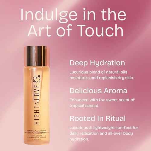 HIGHONLOVE Natural Body Oil with Hemp Seed, Grape Seed, & Vitamin E Oil - Moisturizing Body Glow with a Non-Greasy, Glowy Finish by High On Love (120 ml) (Tropical Sunset)