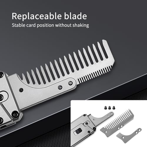 TC347 2-in-1 Titanium Handle Carrot Utility Knife, Hair Beared Comb, Retractable Box Cardboard Cutter EDC Pocket Knives, 10pcs SK5 Replaceable Blade with Pocket Clip, Glass Breaker