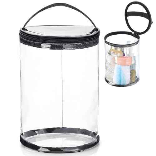 Clear Lotion Bag for Toiletry Cylinder Makeup Bag Heavy Duty Sunscreen Travel Organizer Pouch Waterproof Cosmetic Bag with Handle Zipper Gift for Christmas Beach Pool Airport Women(Black)