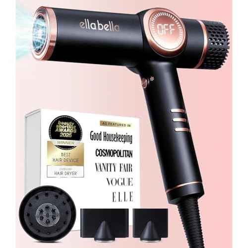 ELLA BELLA¢ç Professional Ionic Hair Dryer with Diffuser ? Negative Ion Blow Dryer ? Suitable All Hair Types ? Intelligent Heat Control & Rapid Drying Speeds ? Lightweight Design ? Low Noise Technology