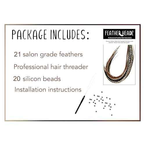 21 Natural Color Hair Extensions ? 9¡±?14¡± Long ? DIY Rooster Kit with 20 Micro-Link Beads ? 100% Real Feathers ? Eye-Catching Boho Style