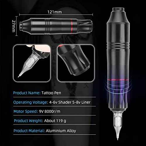 Tattoo Pen Kit ATOMUS Cartridge Tattoo Machine Kit Complete Tattoo Cartridge Needles Power Supply Inks Caps Kit for Tattoo Beginners Professional