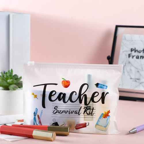 Cunno 60 Pcs Teacher Appreciation Gifts Bulk Small Waterproof Makeup Toiletry Bag Pouch Cosmetic Pencil Bag Thank You Gifts for Women Men Travel Graduation Season Supplies(Teacher Survival Kit)