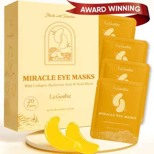 LE GUSHE Gold Under Eye Patches for Puffy Eyes and Dark Circles (20 Pairs) - Hydrating Collagen Under Eye Masks with Snail Mucin - Soothing Puffy Eyes Treatment for Women & Men - Bridesmaid Gifts