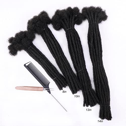 100% Human Hair Dreadlock Extensions for Men/Women, 0.4cm Thickness 8 Inch 60 Strands Full Handmade Can be Dyed and Bleached Permanent Loc Extensions Human Hair Natural Black