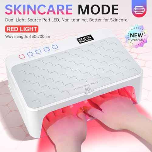 UV LED Nail Lamp, Rechargeable UV Light for Gel Nails, Luxury Nail Dryer, Curing Lamp for Gel Polish Dryer, Two Hand with Special Red Light Skincare, 4+2 Timer