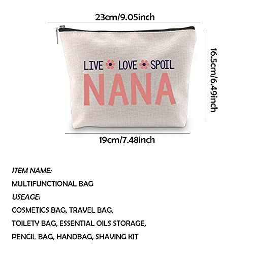 WCGXKO Nana Gift Grandma Mother¡¯s Day Gift Nana Zipper Makeup Bags Travel Waterproof Toiletry Bag Accessories (LIVE LOVE SPOIL NANA)