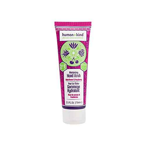 Human+Kind Moisturizing Hand Scrub - Exfoliating Scrubber for Soft, Smooth Hands - Gentle Repair for Dry, Cracked, Peeling Skin - Shea Butter, Dried Raspberry Seeds, and Hydrated Silica - 2.5 oz