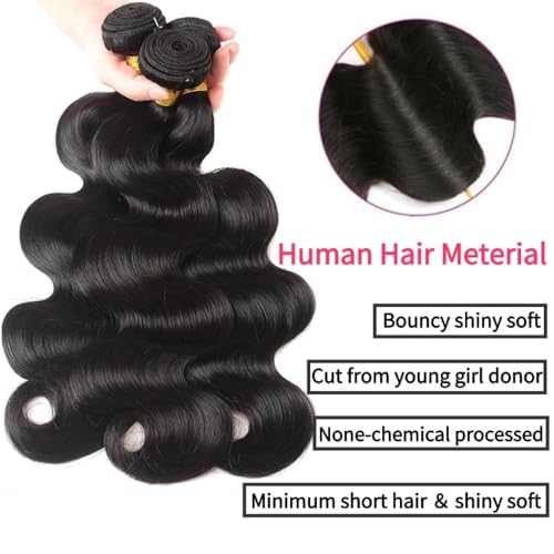 Body Wave Bundles Human Hair 16 18 20 Inch Brazilian Body Wave Human Hair 3 Bundles Natural Black Virgin Human Hair Extensions Unprocessed Wavy for Women