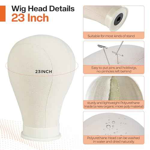 Neverland Beauty & Health 23 Inch Wig Head, Wig Stand Tripod with Head, Wig Head Stand with Mannequin Head for Wigs, Wig Stand with Head, Adjustable Tripod Manikin Head Set for Cosmetology(White)