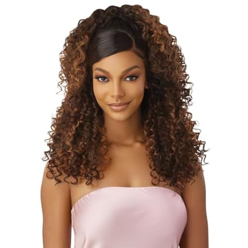 Outre Airtied 100% Fully Hand-Tied Wig - Human Hair Blend - Dominican Curly 22" (DRST MAPLE BROWN)