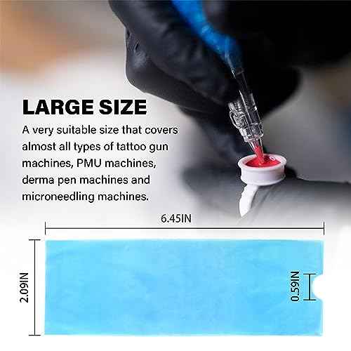 Dragoart 200Pcs Tattoo Machine Covers, PMU Machine Covers Tattoo Supplies PMU Supplies Disposable Clear Plastic Tattoo Gun Wrap Tattoo Pen Covers Tattoo Grip Wrap Sleeves(Blue 2.09 inch x 6.45 inch)