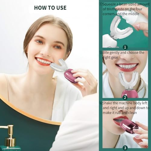 360¡Æ U-Shaped Toothbrush, Electric Toothbrushes for Adults, Multiple Brush Heads Options, Blue Light Whitening, IPX7 Waterproof, 360¡Æ Cleaning Suitable for People with Limited Mobility