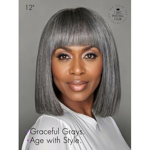LUVME HAIR All-Day Comfort Wig 12 Inch Grey Salt & Pepper Silky Straight Bob Wig with Bangs Human Hair Glueless HD Lace Bob Wig with Mix Grey Color, Ready to Go Short Wigs For Women