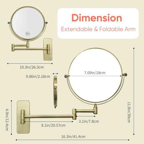 GURUN 8-Inch Double-Sided Wall Mount Makeup Mirrors with 10x Magnification Bathroom Mirror for Hotel Antique Satin Brass Finished M1406K(8in,10X)