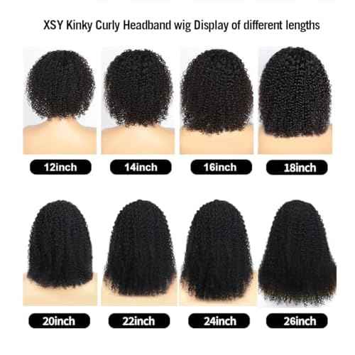 XSY Headband Wig Human Hair Kinky Curly 20 Inch Headband Wigs for Black Women Deep Curly Human Hair Wigs None Lace Front Wig 150% Density Natural Black Color
