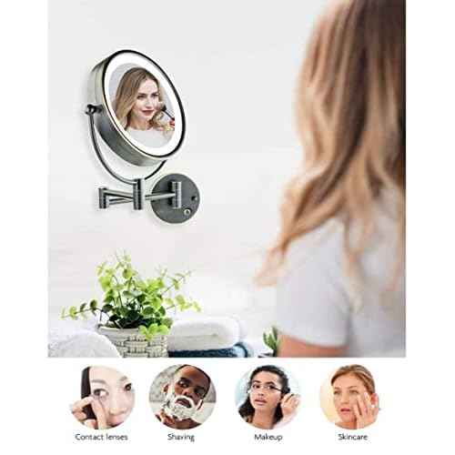 OVENTE Wall Mounted Lighted Makeup Vanity Mirror, 9" Hard Wired Double Sided 1X/7X Magnifying Bathroom Mirror, Dimmable LED Lights, 360¡Æ Rotation and 14" Extendable Arm, Rubbed Bronze MPWD3185BZ1X7X