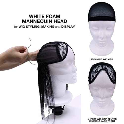 STUDIO LIMITED 11.4-Inch Styrofoam Mannequin Head (1 Pack) - White Foam Wig Stand for Wigs, Hats, Masks, Hairpieces, Arts, Crafts, DIY Projects, Salon Display, and Travel Use