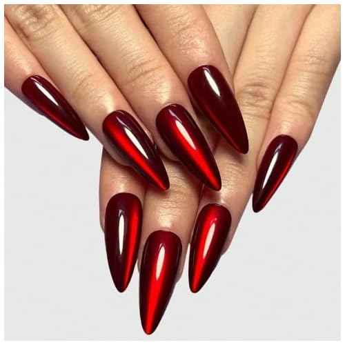 Christmas Press On Nails on 24PCs, Short Almond Coffin Shape Stick on Nails Glue on Nails Fake Nails False Nails (Red, Extra)