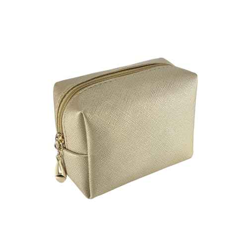 Small Makeup Bag Portable Cosmetic Bag for Women Makeup Pouch Waterproof Toiletry Bag for Travel (Gold, Mini)
