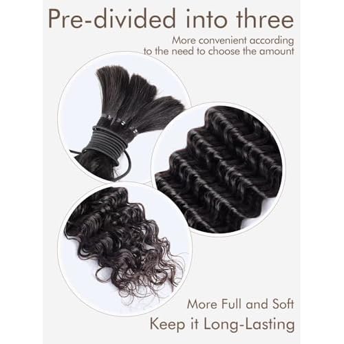 Human Braiding Hair 100g 24 Inch Deep Water Wave Bulk Human Hair for Braiding No Weft 12A Brazilian Virgin Curly Human Hair Extensions for Boho Braids Wet and Wavy Natural Human Hair Braiding Hair