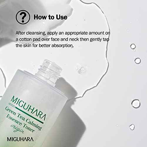 [MIGUHARA] Green Tea Calming Essence Toner Origin 200ml / 6.76 Fl Oz | Facial Toner, Hydrating Toner, Skin Recovery, Calming Toner | All Ingredients Graded EWG Green