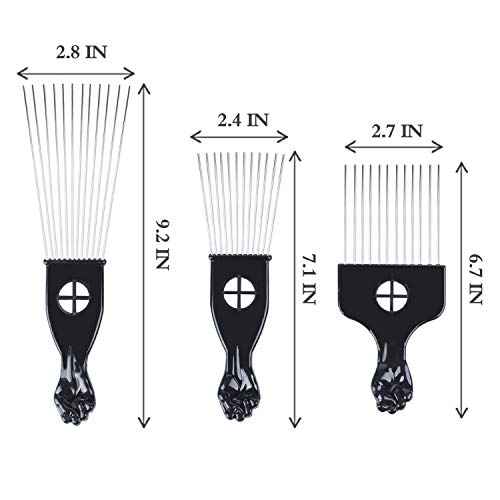 Hair Picks - Black Metal Afro Combs for Hair Styling, Fist Pick for Women and Men