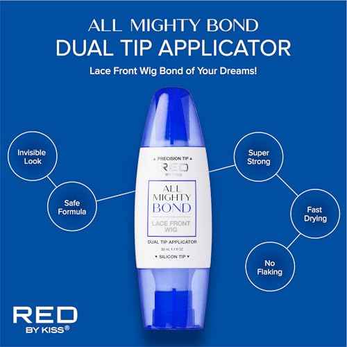 Red by Kiss All Mighty Bond Lace Front Wig Glue, Dual Tip Applicator, Instant Drying, Water Resistant, Strong Hold for Wigs, Frontals, Toupees, Safe for Sensitive Skin