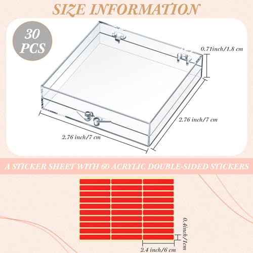 Landhoow 30-Piece Press on Nail Storage Box with 60-Piece Double-Sided Tape Acrylic Nail Display Case Packaging Organizer for Art Home Business Salon(Clear)