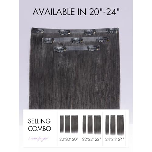 LUVME HAIR Clip in Hair Extensions, Silky Straight Human Hair Clip in Extensions for Women, Natural Black Hair Extensions, 70g 3pcs 22 Inch