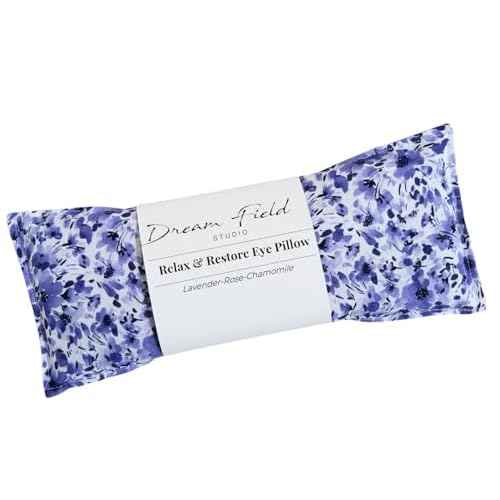 Lavender Eye Pillow with Organic Lavender & Rose Petals, & Essential Oils, Small Heat & Cold Pack, 10" x 4" - Violet Watercolor Floral