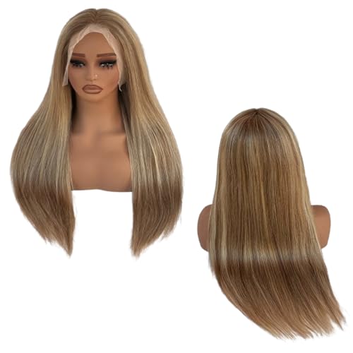 13x6 Ash Brown to Blonde Highlights Straight Lace front Wigs Human Hair 22in for Black Women HD Lace Glueless Pre Plucked 180% Density Brazilian Virgin Human Hair 22in