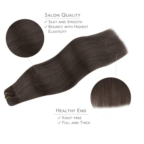 WENNALIFE Sew in Hair Extensions Real Human Hair, 20 Inch 100g Dark Brown Machine Weft Remy Hair Hand Tied Weft Straight Extensiones De Cabello Hmano