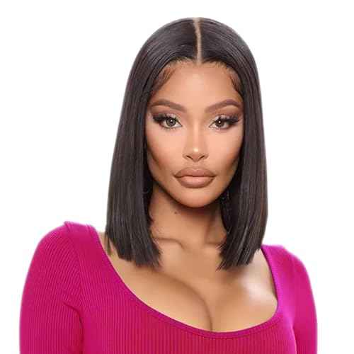 Bob Wig Human Hair 180% Density 13x4 HD Transparent Lace Front Wigs Human Hair Pre Plucked Short Bob Glueless Straight Wigs Human Hair for Women Natural Black 12 Inch