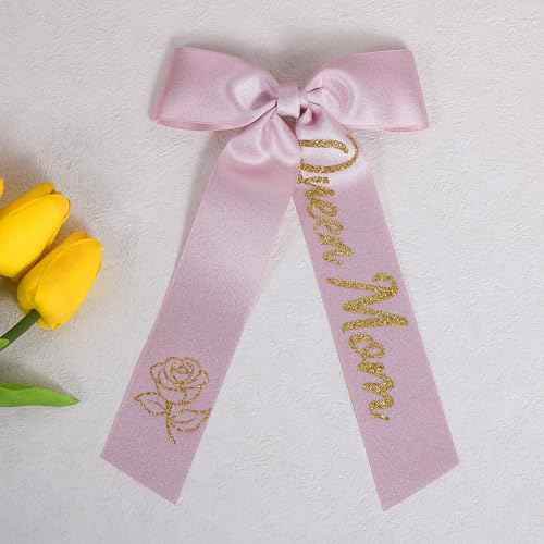 Mothers Day Gift for Mom,5" Long Tail Queen Mom Hair Bows Clips Glitter Pink Ribbon Hairpins Alligator Barrettes for Women Girls Birthday Party Dress Decor Accessory