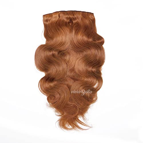 viviaBella Body Wave Clip in Human Hair Extensions Copper Red 22 Inches 140 Gram Human Hair human hair clip in extensions Brazilian Virgin Hair Double Weft 7Pcs/lot 16 Clips(Copper Red, 140g 22")