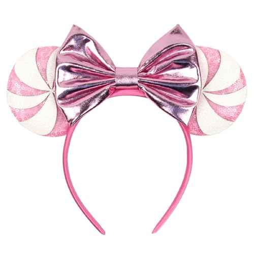 Christmas Sequin Mouse Ears Headband Hair Hoop Peppermint Snowflakes Bow Hairband Headpiece for Party Supplies