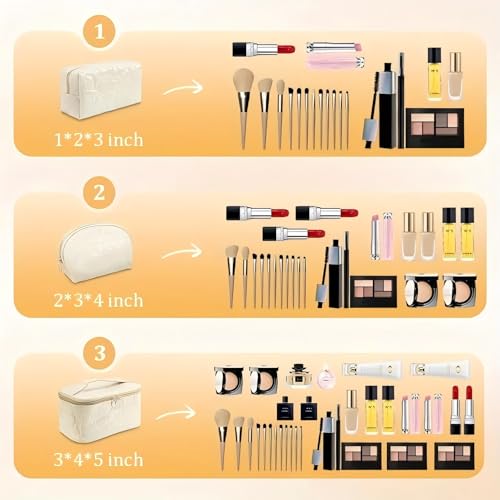 Makeup Bag 3 Pcs PU Leather Waterproof Cosmetic Bag Portable Travel Cosmetic Bag(White)