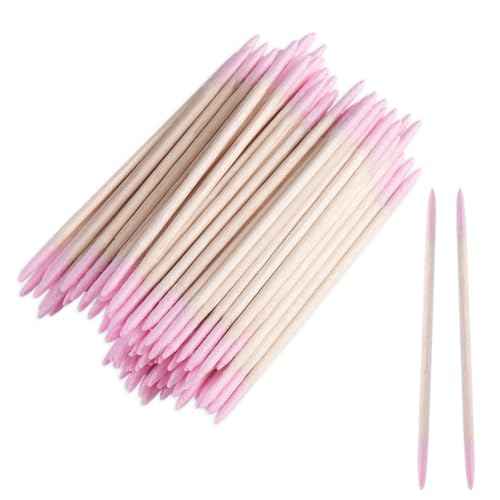 200pcs Pointed Tip Cotton Swabs, Pink Double-head Precision Microblading Cotton Swabs with Wooden Sticks Nail Polish Remover Pen Touch Up Disposable Makeup Applicators Beauty Tools