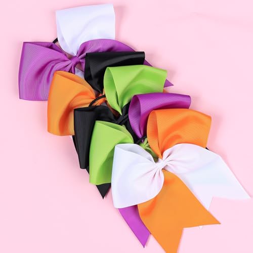 Halloween Hair Bow for Women Girls,7 Inch Large Cheer Bows Ponytail Holder Ribbon Elastic Cheerleading Hair Tie Ponytail Holder Hair Ropes Hair Accessories (Purple Green)