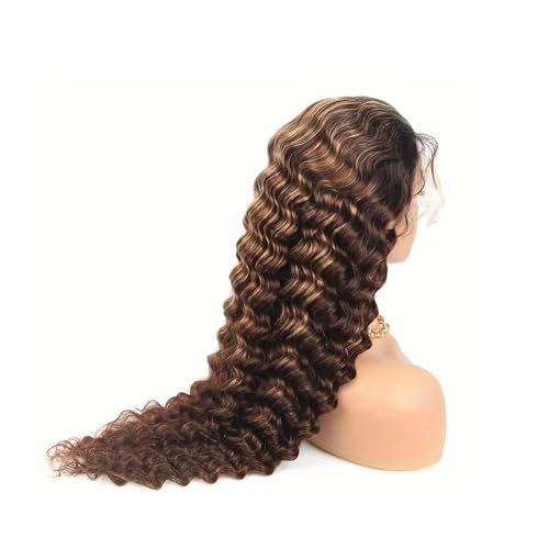 DULOVE Highlight Ombre Deep Wave Lace Front Wigs Human Hair Pre Plucked with Baby Hair Glueless 13x4 Hd Transparent Lace Front Wigs Human Hair 4/27 Honey Blonde Lace Frontal Wig 200 Density 22inch