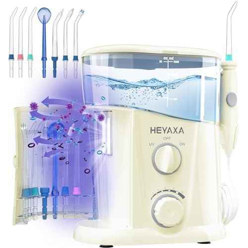Water Dental Flosser for Teeth Cleaning with 1000ML Large Capacity and UV Storage, 10 Adjustable Pressure Electric Oral Irrigator with 7 Jet Tips for Home Use, Gums, Braces (Ivory White)