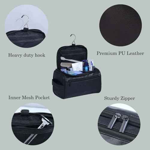Travel Toiletry Bag for Men PU Leather Cosmetic Bag Travel Kit Travel Bag for Toiletries Medicine Bag Gifts, Brown PU
