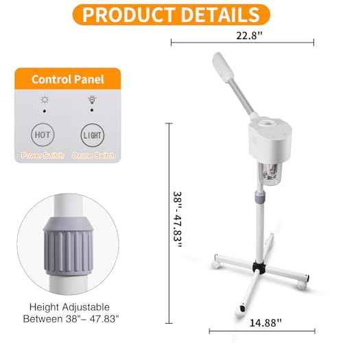 Professional Facial Steamer, Hot Mist Spray, Vaporizador Facial Steamer for Esthetician, Height Adjustable, SPA at Home, White