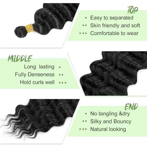 Eerya Long Curly Braiding Hair 18 Inch 2 Packs Ocean Wave Crochet Hair for Black Women Deep Wave Braiding Hair for Boho Braids (18 inch, 1B)