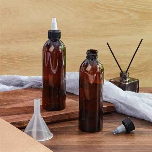 Barydat 72 Pcs 8 oz Squeeze Bottle Twist Top Applicator Bottles Empty Hair Oil Bottle with Funnels Refillable Amber Plastic Bottles for Liquid Hair Oil Shampoo Lotion