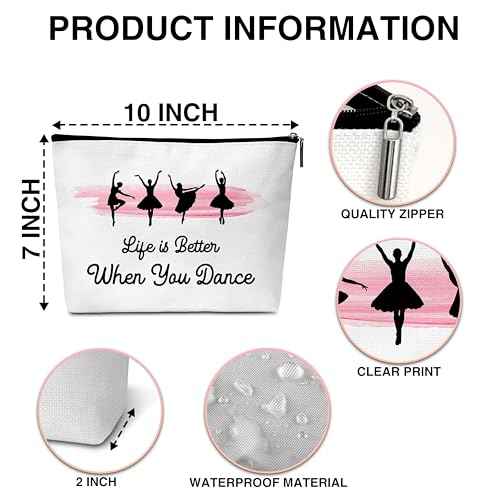 Ballerina Makeup Bag Zipper Pouch, Ballet Dancing Cosmetic Bag for Purse Travel Toiletry Bag, Dancer Gifts for Women Girls - A35