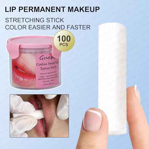 Guapa 100pcs Cotton Lip Tattoo Stretching Stick Tattoo Stretching Stickotton Lip Tattoo Stick Makeup Lip Brushing Stick (Pink Box)