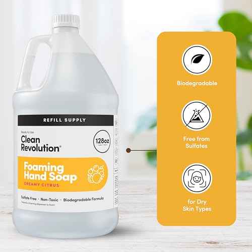 Clean Revolution Foaming Hand Soap Refill Supply Container, Ready to Use Formula, Dreamy Citrus Fragrance, Gluten Free, 128 Fl. Oz